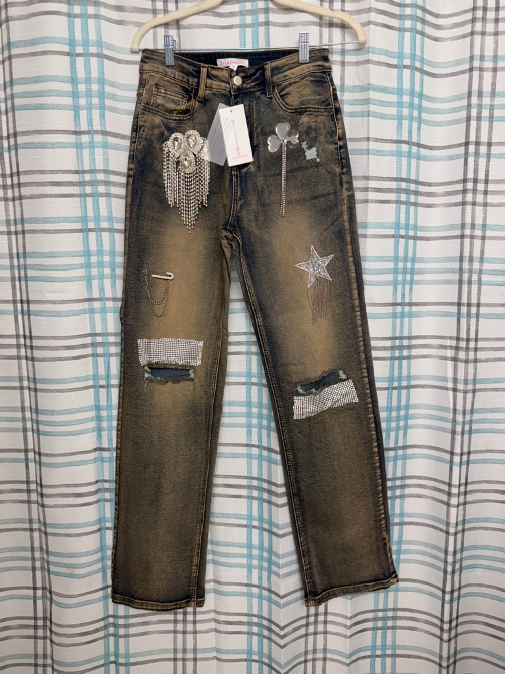 Hot & Delicious Brown Washed Rhinestone-Embellished Jeans